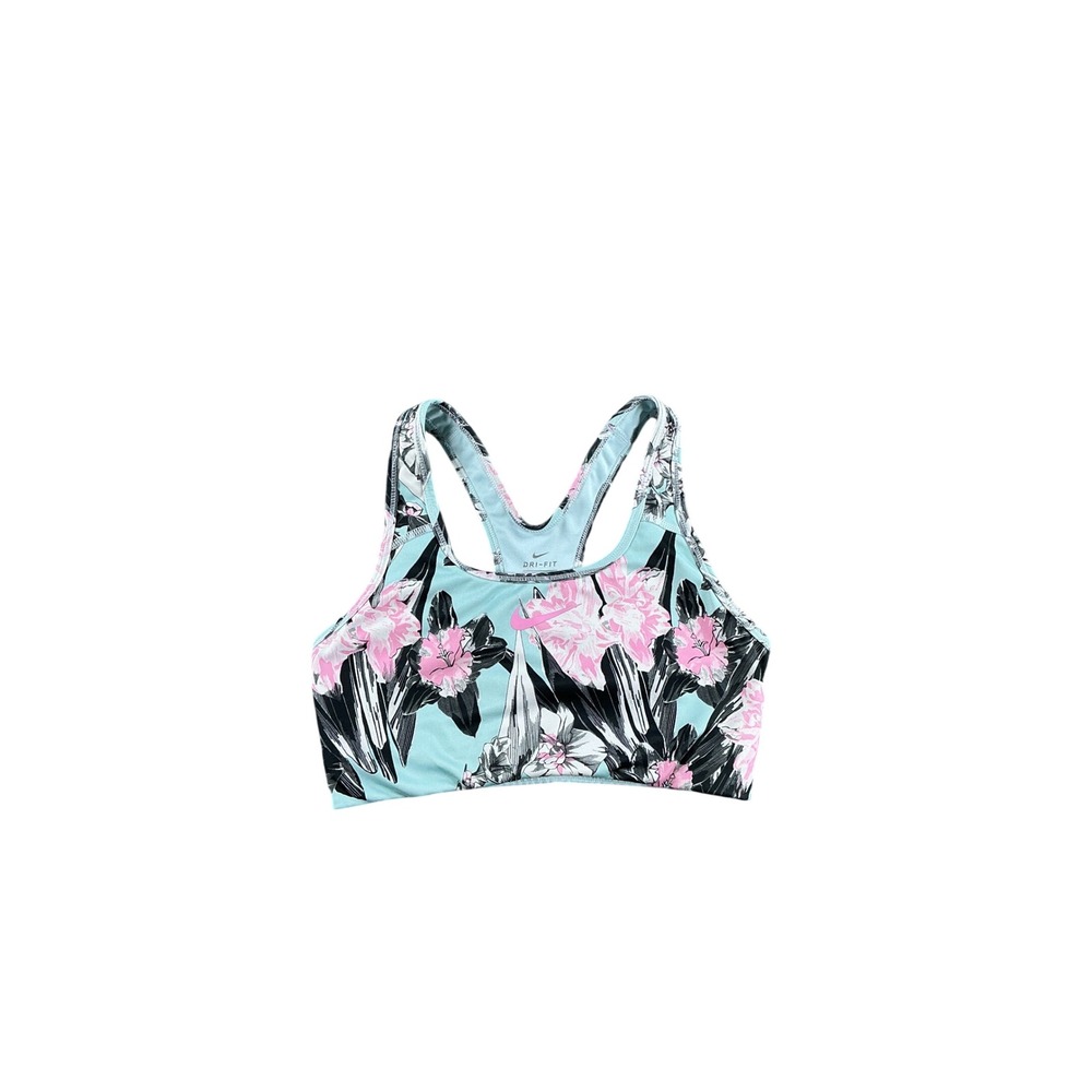 Nike Dri-FIT Floral Sports Bra Medium Support Racerback Blue Pink M